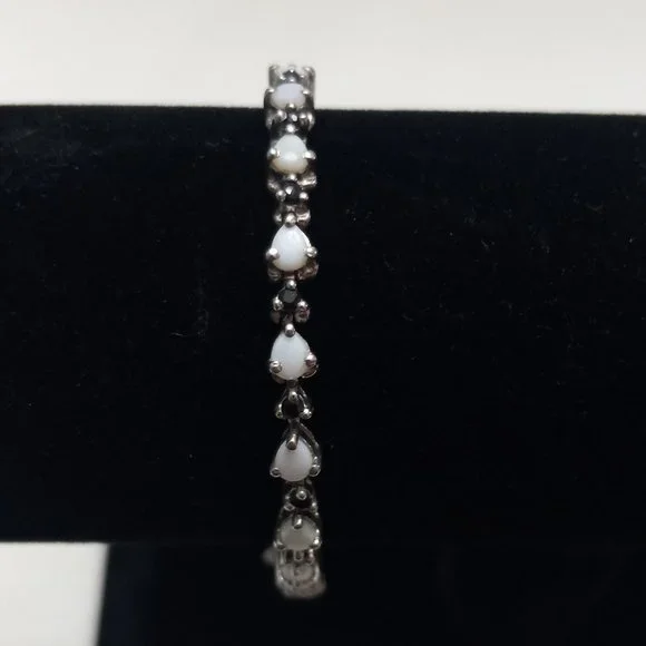 Sterling Silver Bracelet with Opals and Blue Rhinestones - Picture 14 of 14